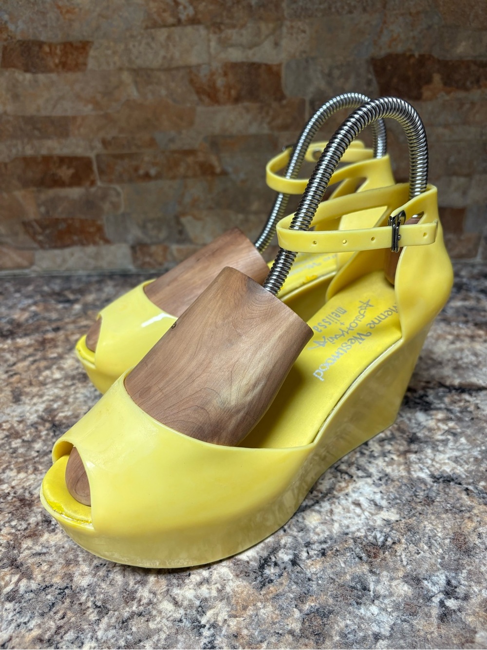 Melissa X Vivienne Westwood Anglomania Yellow Wedge Heels Size 38 US Size 8
